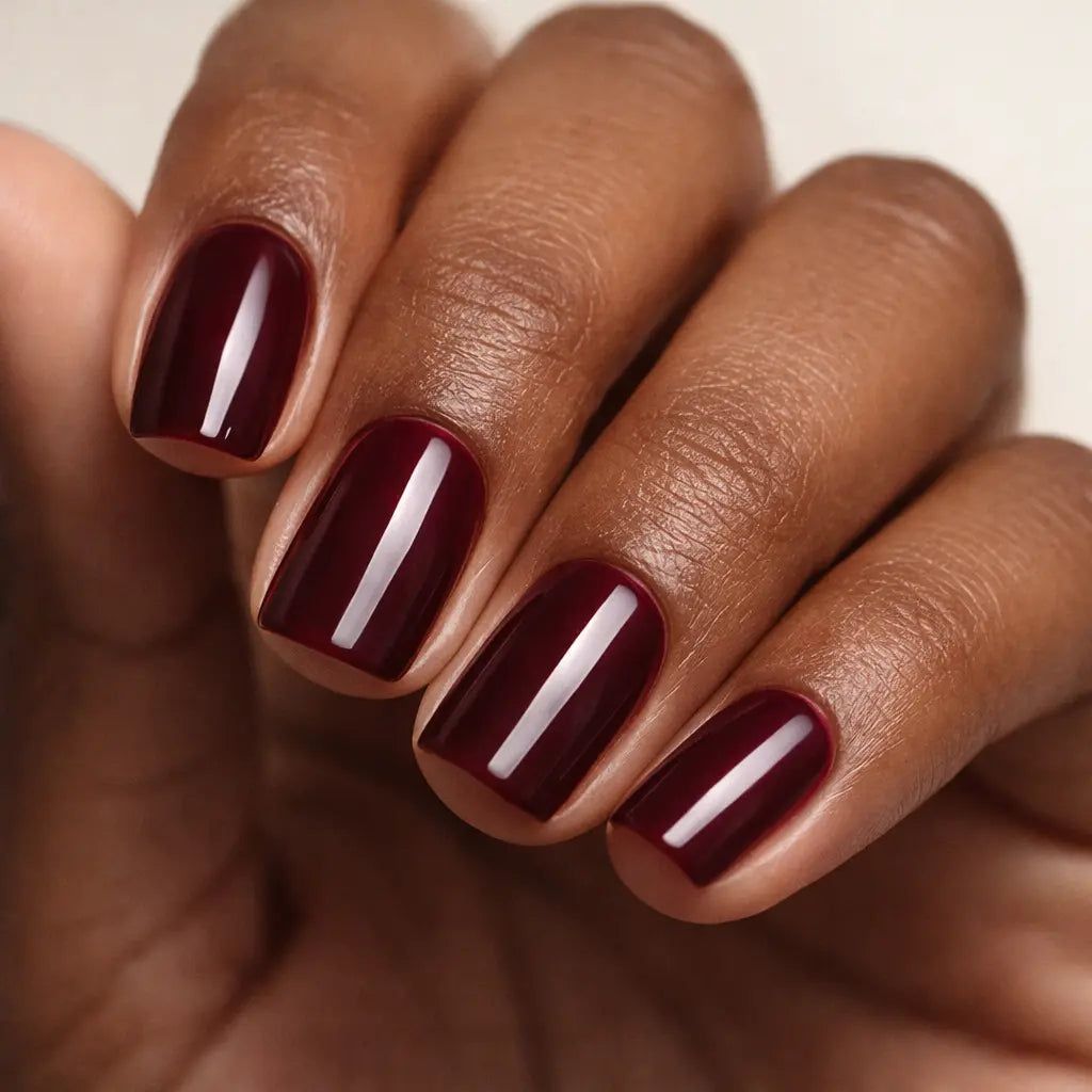 Simple Deep Burgundy Short Square Nails Simple Deep Burgundy Short Square Nails β Burgundy Christmas Nails 2026