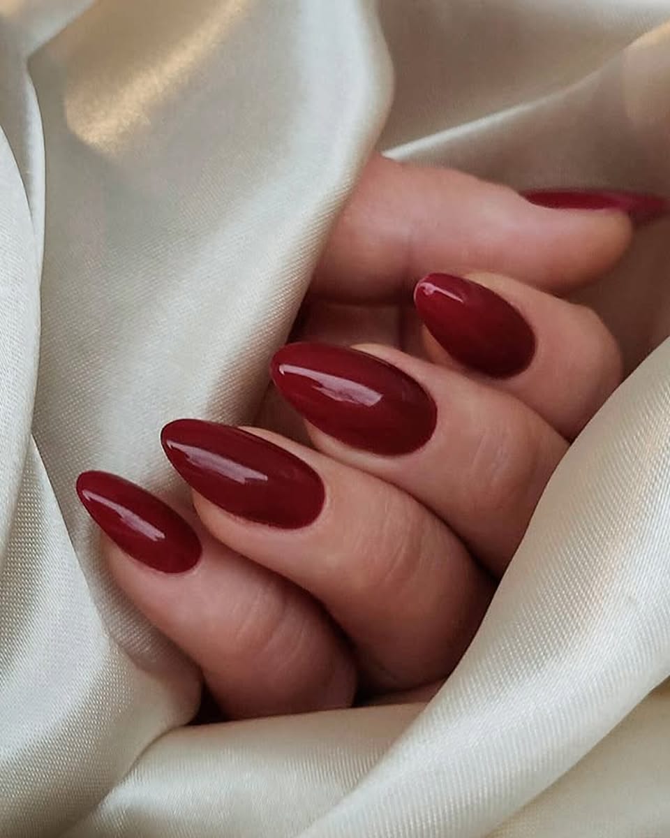 Deep Cranberry Red Gloss Medium Almond Deep Cranberry Red Gloss Medium Almond β Everyday Winter Nails