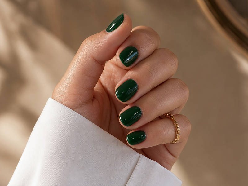 Deep Forest Green Glossy Nails Deep Forest Green Glossy Nails β Short Winter Nails