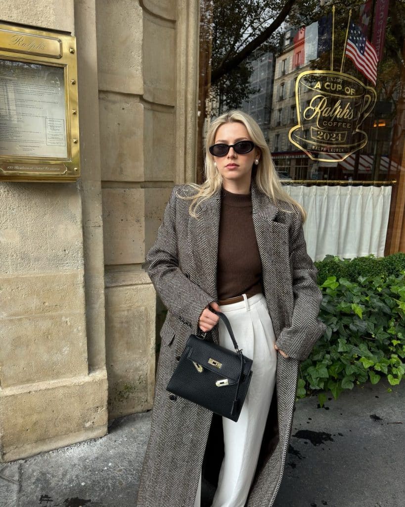 Herringbone Coat and Crewneck Sweater for Classic Winter Style Herringbone Coat and Crewneck Sweater for Classic Winter Style β Old Money Winter Outfits