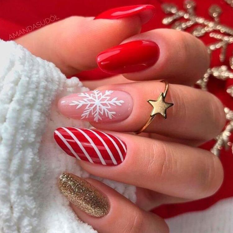 Candy Cane Oval Nails — Long Christmas Nails 2026