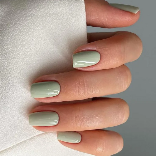 Muted Pale Green Glossy Short Nails Muted Pale Green Glossy Short Nails โ Winter Nail Colors for Women Over 40
