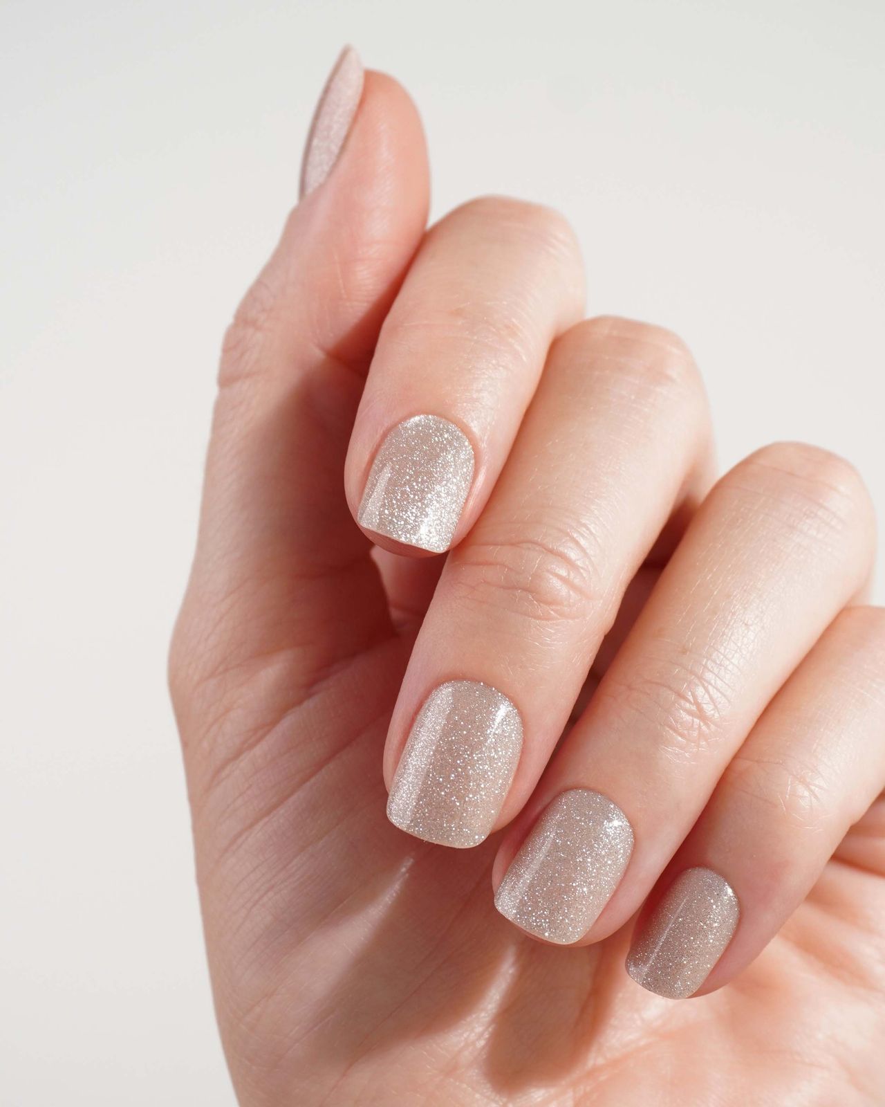 Subtle Shimmer Beige Short Squares Subtle Shimmer Beige Short Squares β Winter Champagne Nails