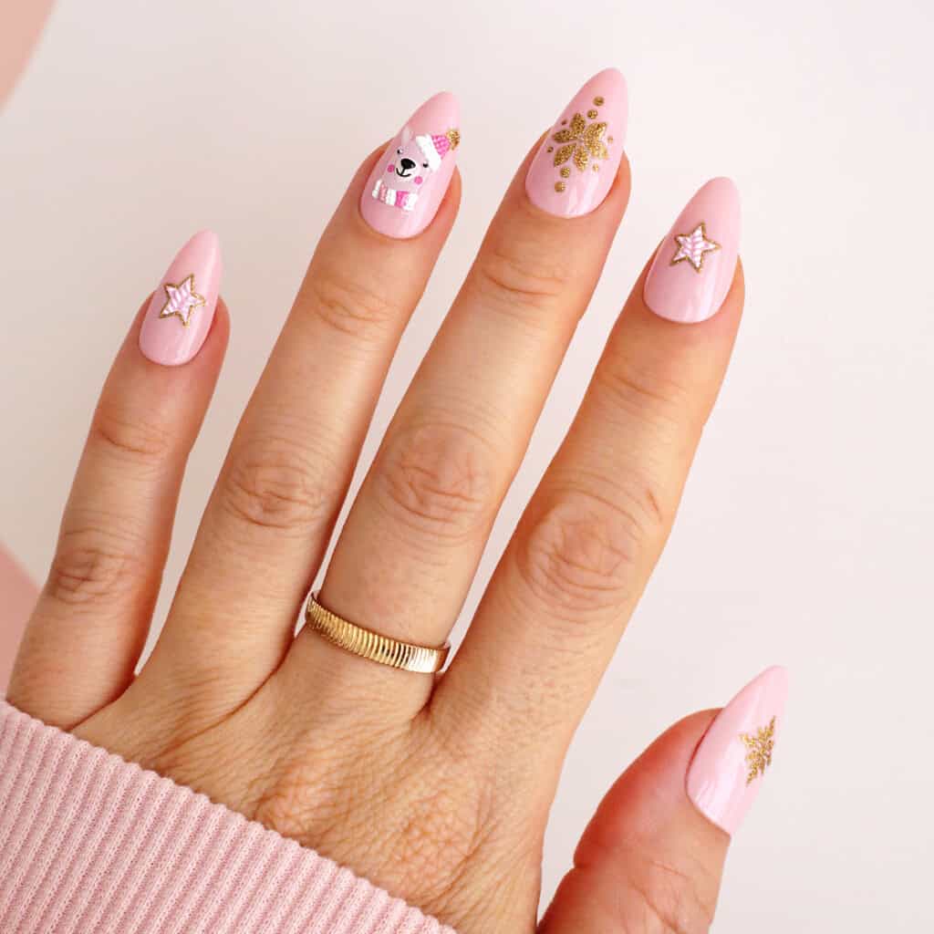 Medium Stiletto Polar Bear Art Medium Stiletto Polar Bear Art β Winter Pink Nails