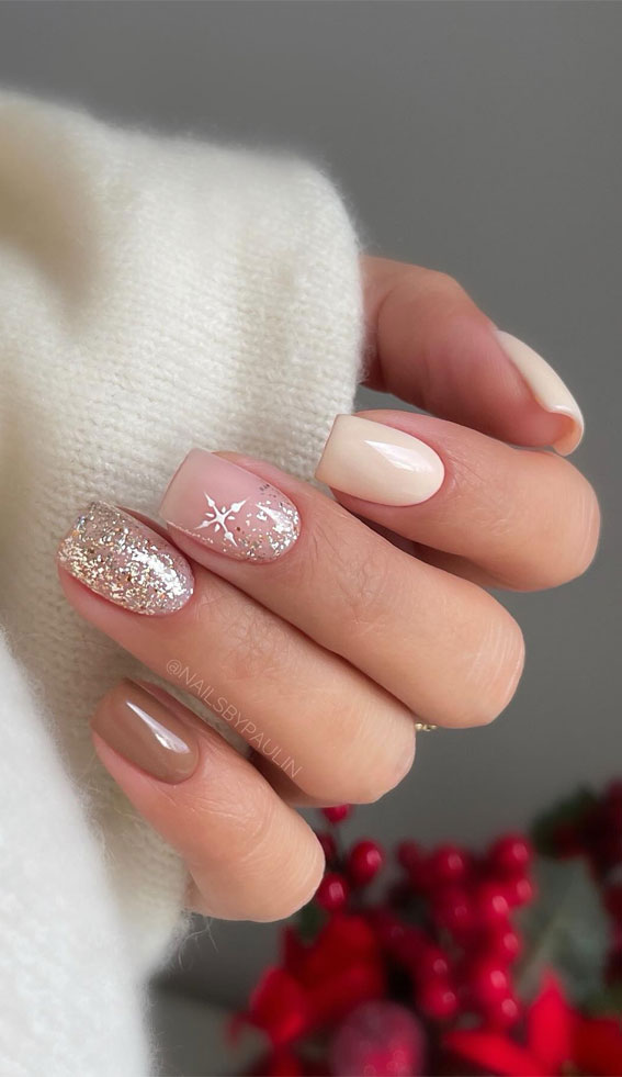 Sweet Snowflake Glitter Nails — Cute Winter Nails