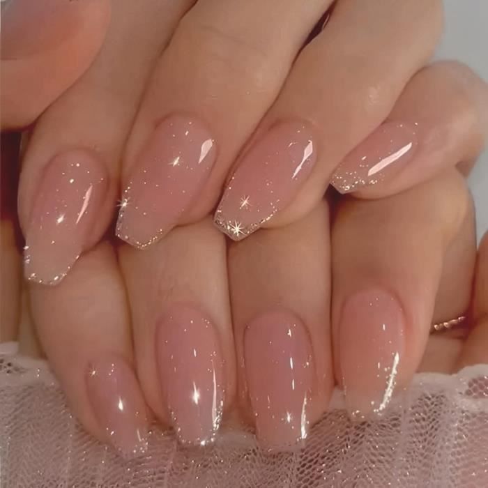 Sheer Pink Glitter Tip Coffin Nails Sheer Pink Glitter Tip Coffin Nails β Sparkly New Years Nails 2027