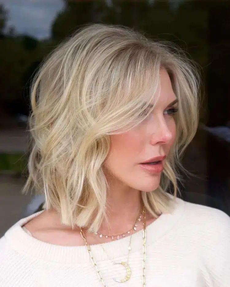Ash Blonde Layered Shag With Curtain Bangs Ash Blonde Layered Shag With Curtain Bangs β Winter Shoulder Length Hairstyles