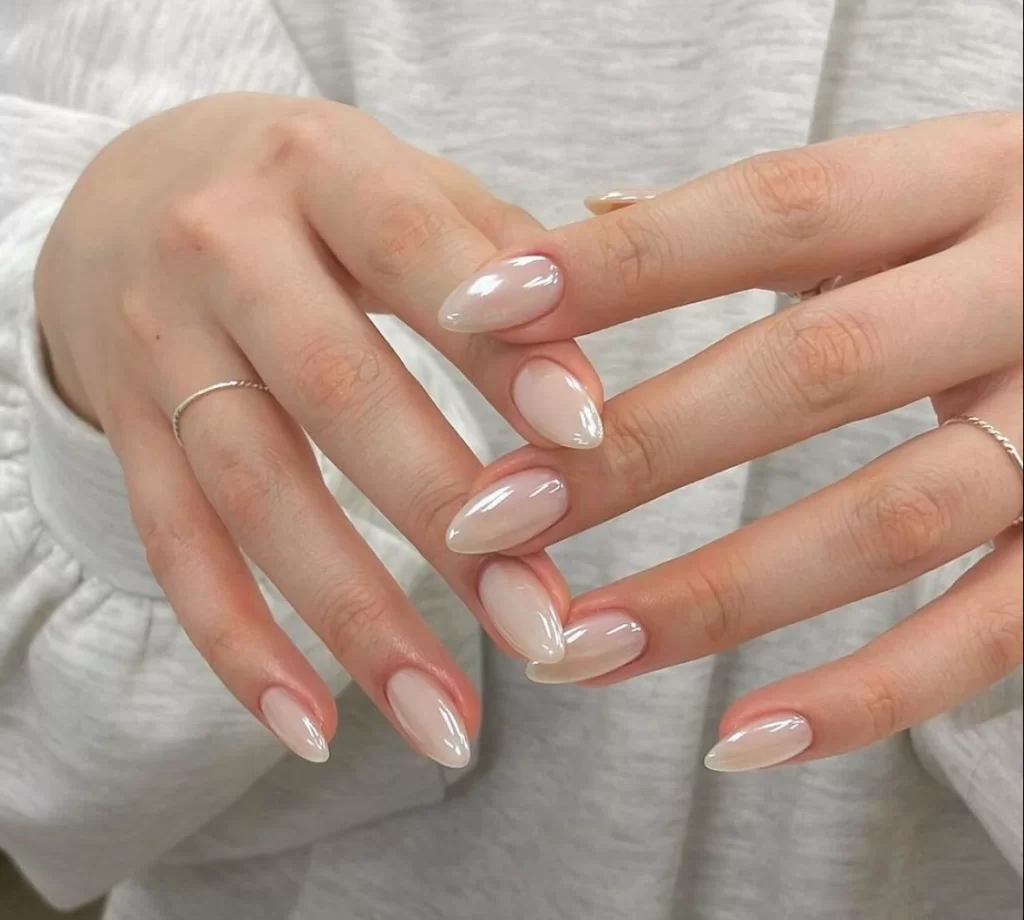 Pale Pink Snowflake Oval Nails Pale Pink Snowflake Oval Nails โ Winter Formal Nails