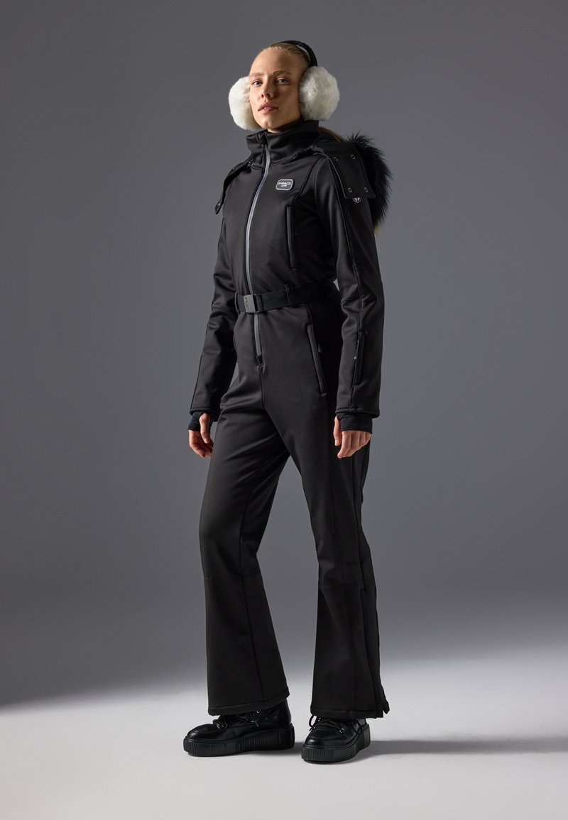 Classic Black Ski Suit with Detachable Fur Hood Classic Black Ski Suit with Detachable Fur Hood β Ski Outfits