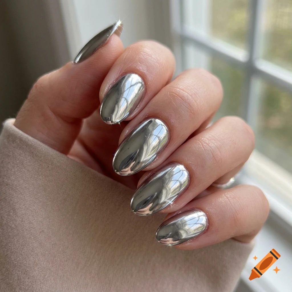 Bright Mirror-Like Silver Chrome Ovals — Silver Chrome Nails
