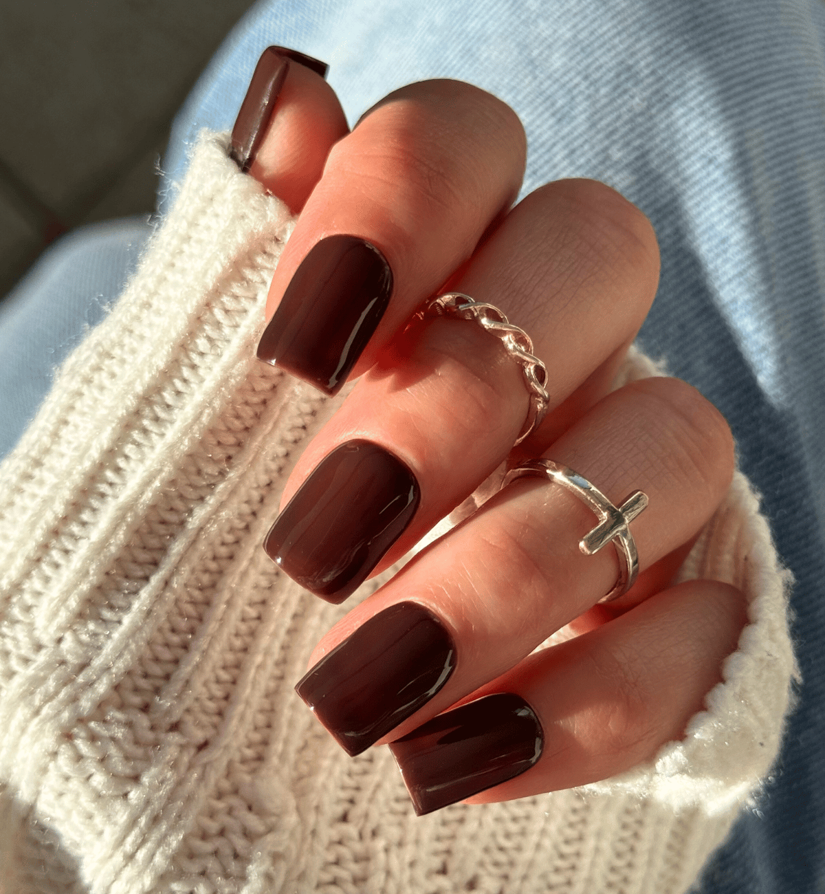 Deep Brown Glossy Winter Nails Deep Brown Glossy Winter Nails β Winter Square Nails