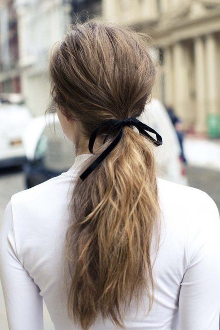 Casual Chic Ponytail With Ribbon — Winter Ponytail Hairstyles