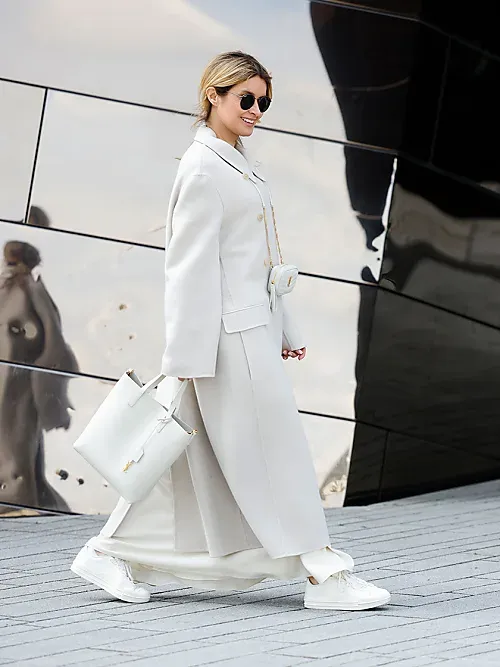 Monochromatic White Maxi Ensemble with Long Coat — Winter White Outfits