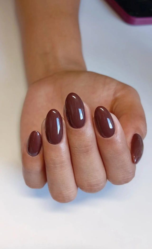 Deep Glossy Reddish Brown Oval Nails Deep Glossy Reddish Brown Oval Nails β Mocha Nails