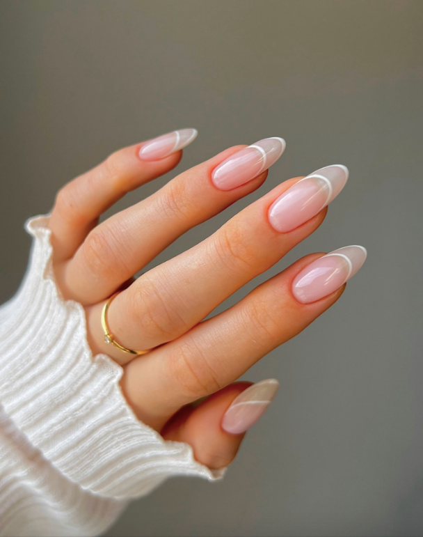 Classic French with White Line Accent Classic French with White Line Accent โ Classy Winter Nails
