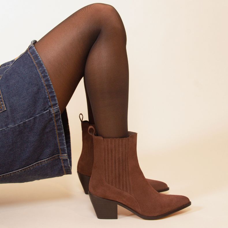 Brown Suede Boots with a Denim Skirt Brown Suede Boots with a Denim Skirt β Ankle Boots Outfits
