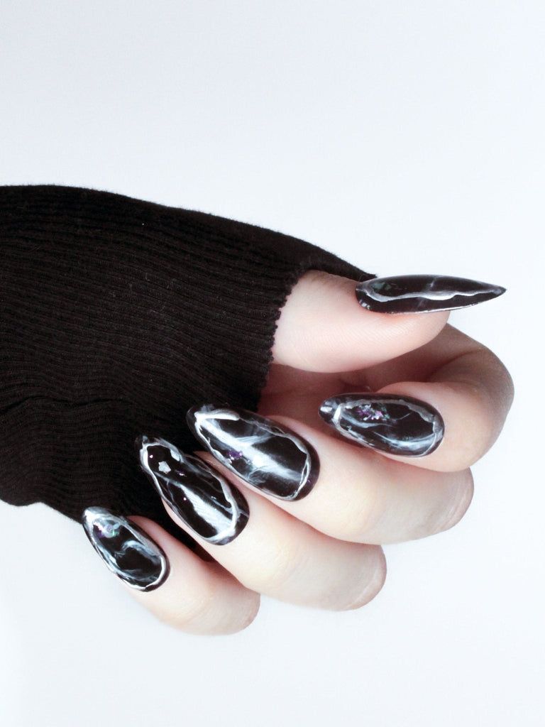 Glossy With Chrome Accents Visual Idea — Winter Marble Nails
