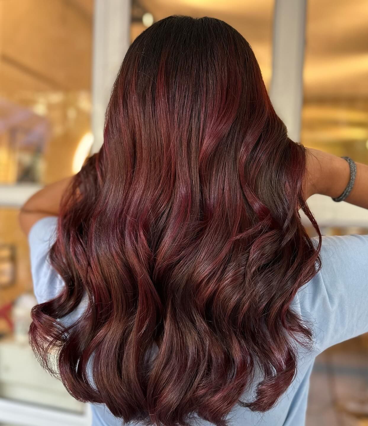 Thick Wavy Hair With Cola Depth — Cherry Cola Hair Color