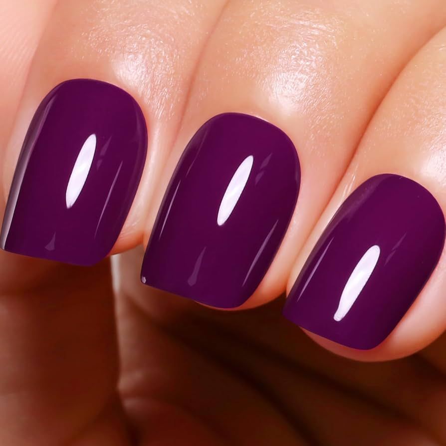 None Vibrant Purple Glossy Medium Square Nails — Winter Purple Nails