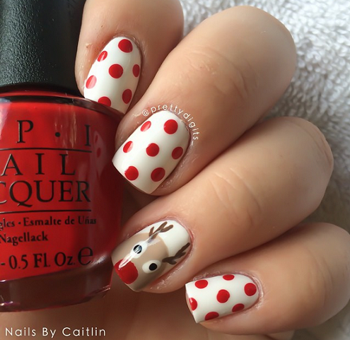 Reindeer Polka Dot Nails — Winter Nails for Kids
