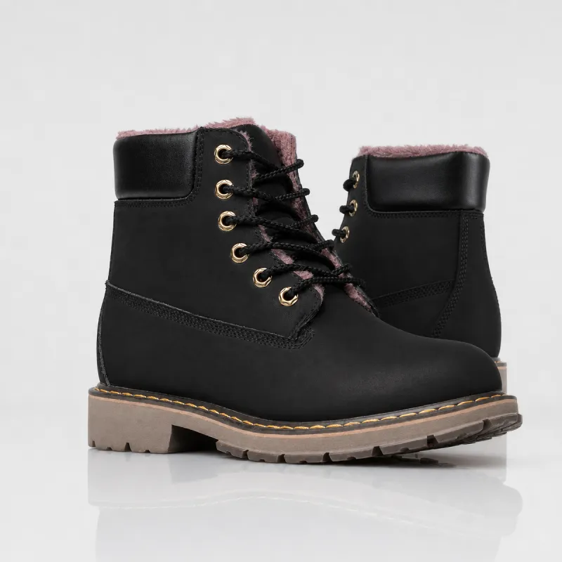 Cozy Contrast: Black Faux Fur Lined Boots with Beige Platform Cozy Contrast: Black Faux Fur Lined Boots with Beige Platform β Combat Boots Outfits