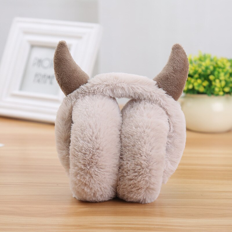 Playful Beige Earmuffs with Devil Horn Details — Earmuffs Outfits