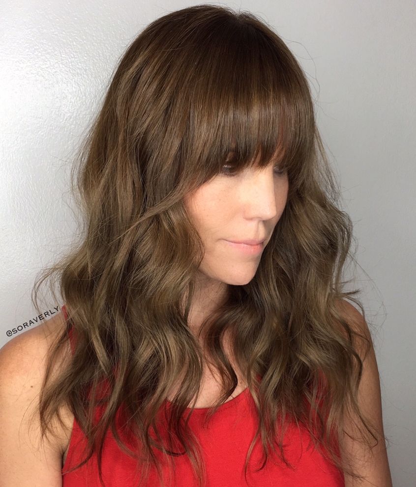 Medium Brown Soft Waves With Layered Bangs — Winter Haircuts for Long Faces