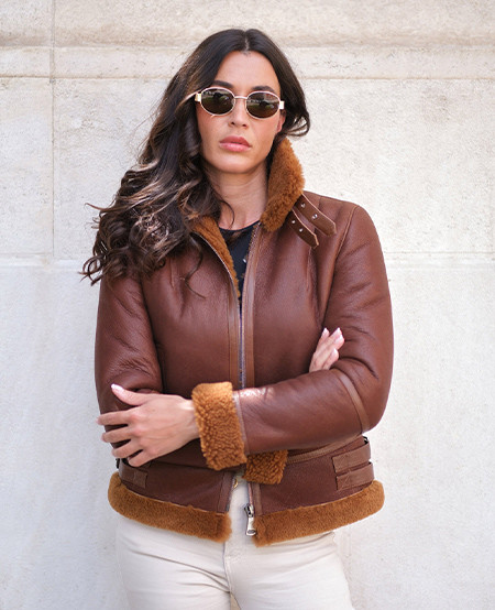 Fitted Brown Leather Shearling Jacket with Biker Details Fitted Brown Leather Shearling Jacket with Biker Details โ Shearling Coat Outfits
