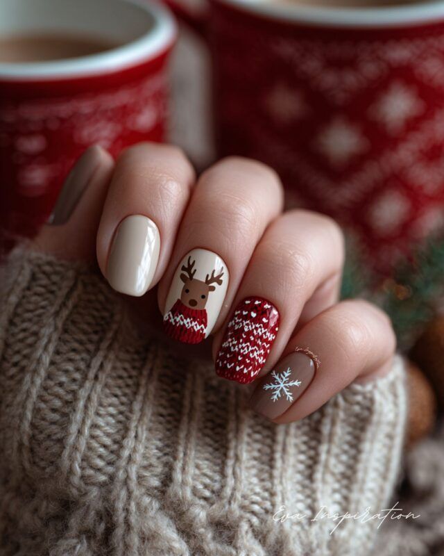 Charming Reindeer Character Nails Charming Reindeer Character Nails β Winter Party Nails