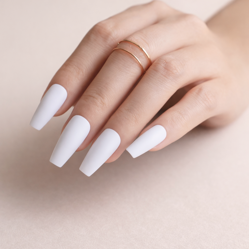 Pure White Matte Long Coffin Nails Pure White Matte Long Coffin Nails β Winter Matte Nails