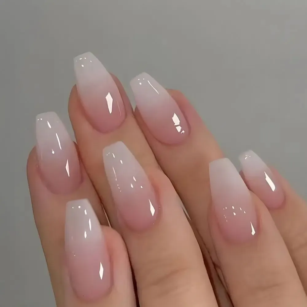 Sheer Pink and White Coffin Ombre Sheer Pink and White Coffin Ombre β Winter Ombre Nails
