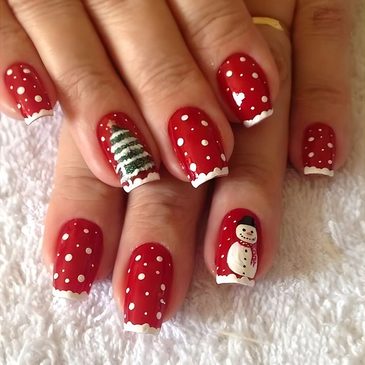 Snowman Christmas Tree Short Nails Snowman Christmas Tree Short Nails β Medium Christmas Nails 2026