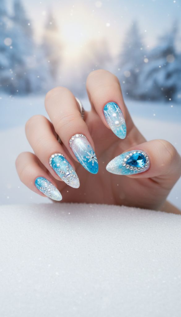 Glossy Iridescent Visual Idea Glossy Iridescent Visual Idea โ Winter Blue Nails