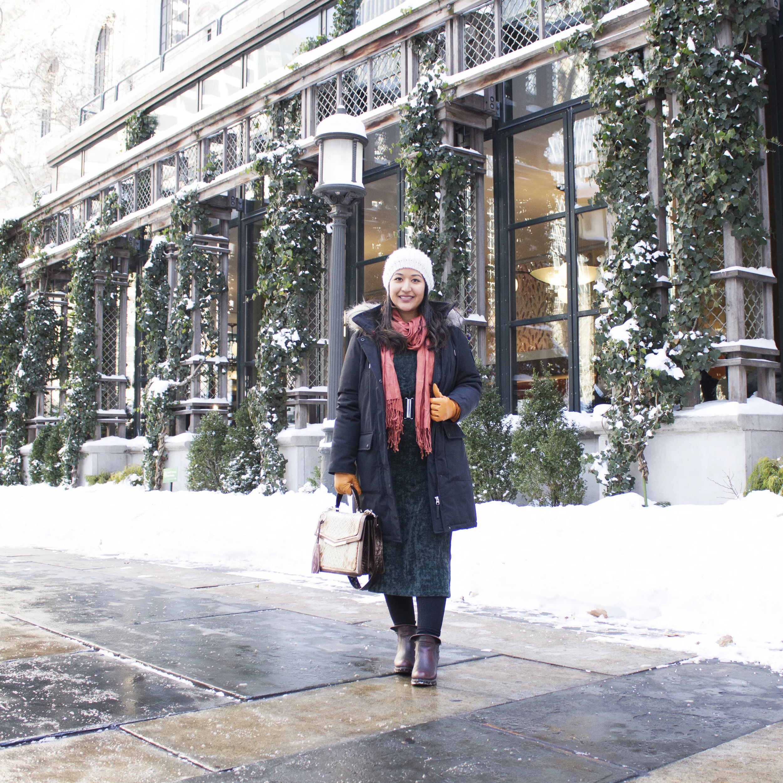 Puffer Coat and Scarf for a Vibrant Winter Trip — Winter Travel Outfits