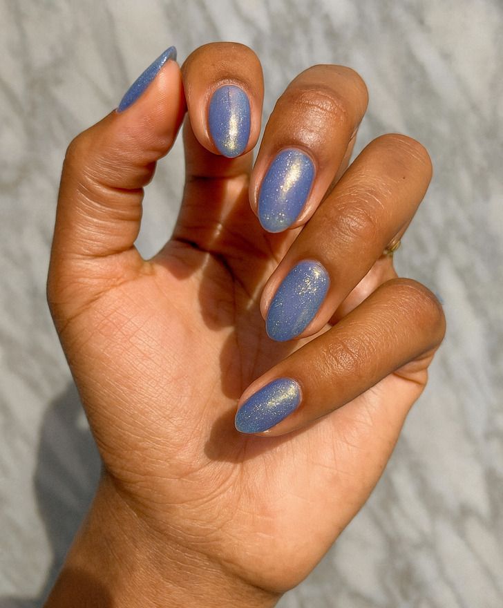 Periwinkle Blue Shimmer Nails Periwinkle Blue Shimmer Nails β Aesthetic Winter Nails
