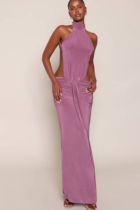 Mauve Purple Maxi Dress with Halter Neck and Cut-outs — Royal Purple Outfits