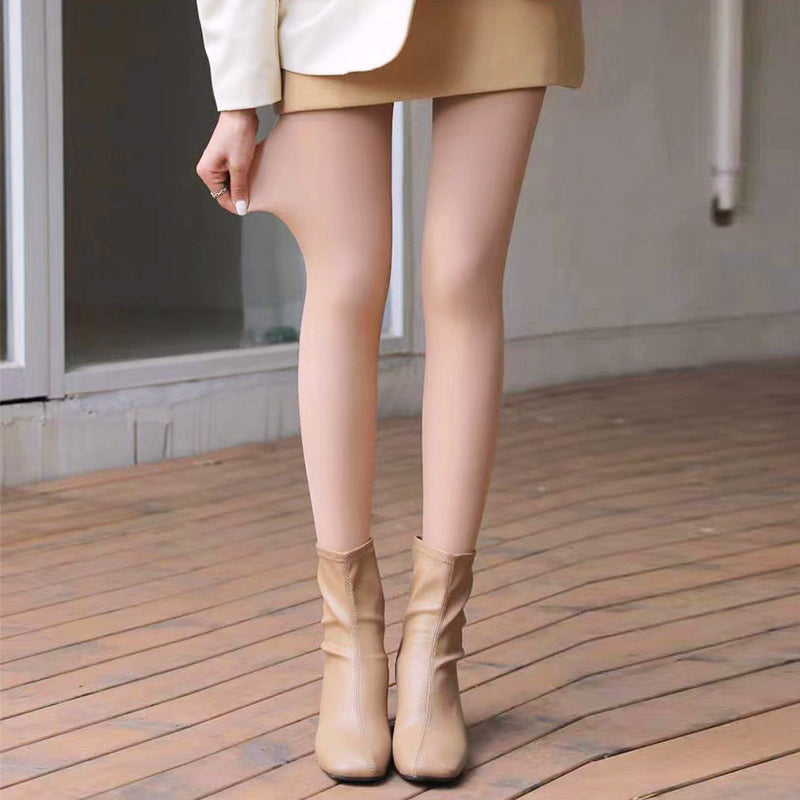 Sheer Skin-Tone Tights with Beige Blazer and A-line Skirt Sheer Skin-Tone Tights with Beige Blazer and A-line Skirt β Tights Outfits