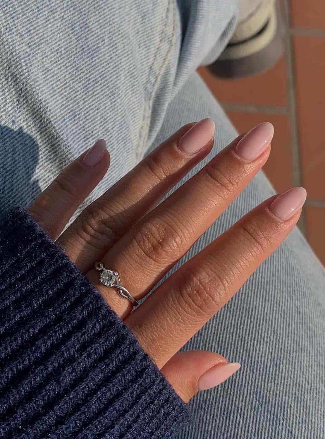 Pale Pink Natural Glossy Almond Nails Pale Pink Natural Glossy Almond Nails β Medium Length Winter Nails