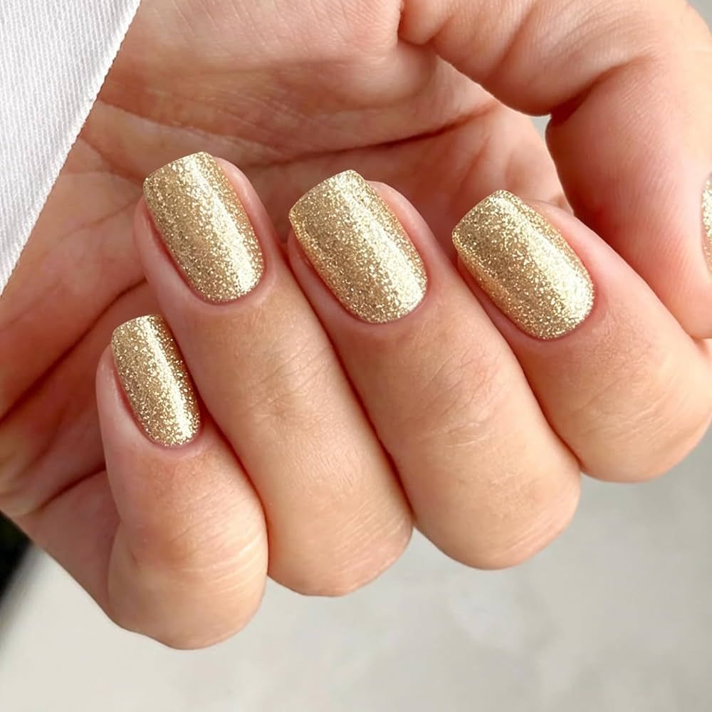Dense Gold Glitter Oval Nails — Christmas Nails for Women Over 50 2026