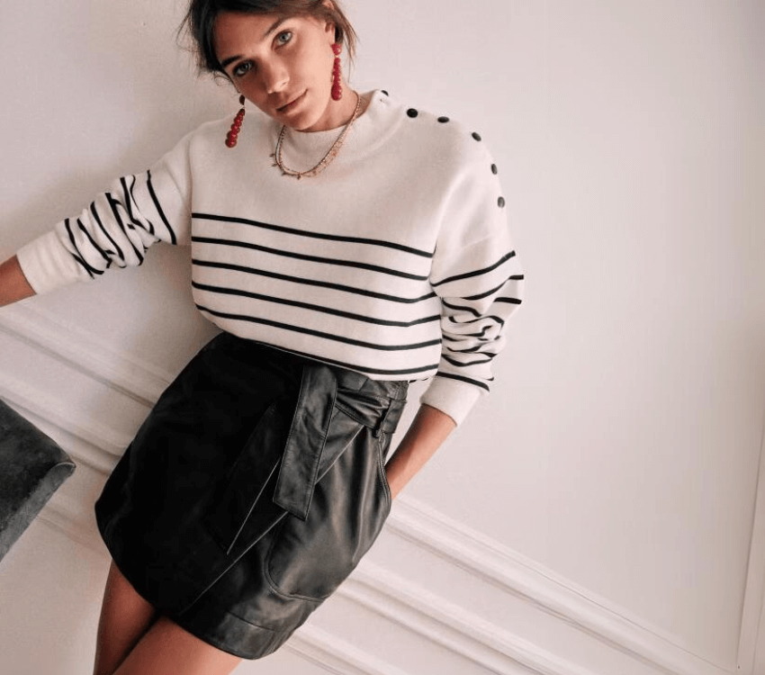 Stripes and Leather: A Classic Mini Skirt Combination — Leather Skirt Outfits