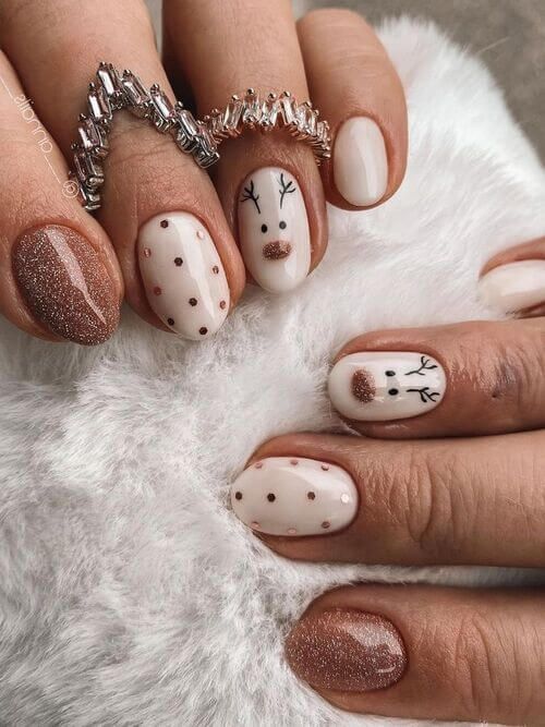 Cute Reindeer Face Christmas Nails — Christmas Nail Designs 2026