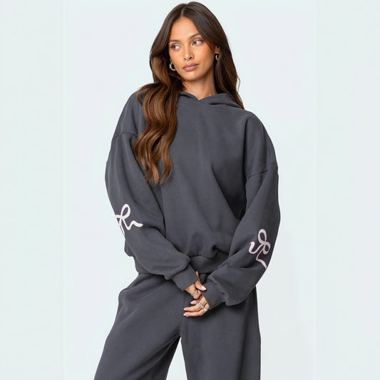 Charcoal Grey Hoodie Set with Graphic Sleeve Detail Charcoal Grey Hoodie Set with Graphic Sleeve Detail β Winter Athleisure Outfits