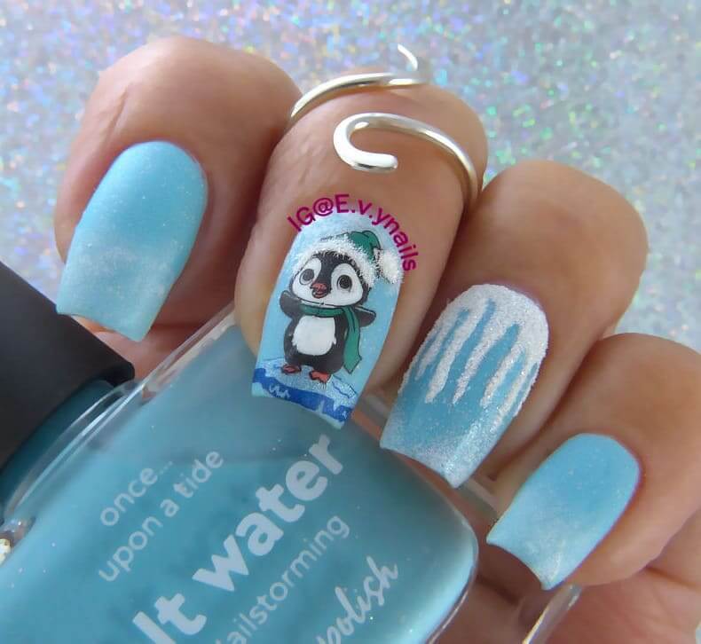 Penguin Icy Streak Nails — Winter Nails for Kids