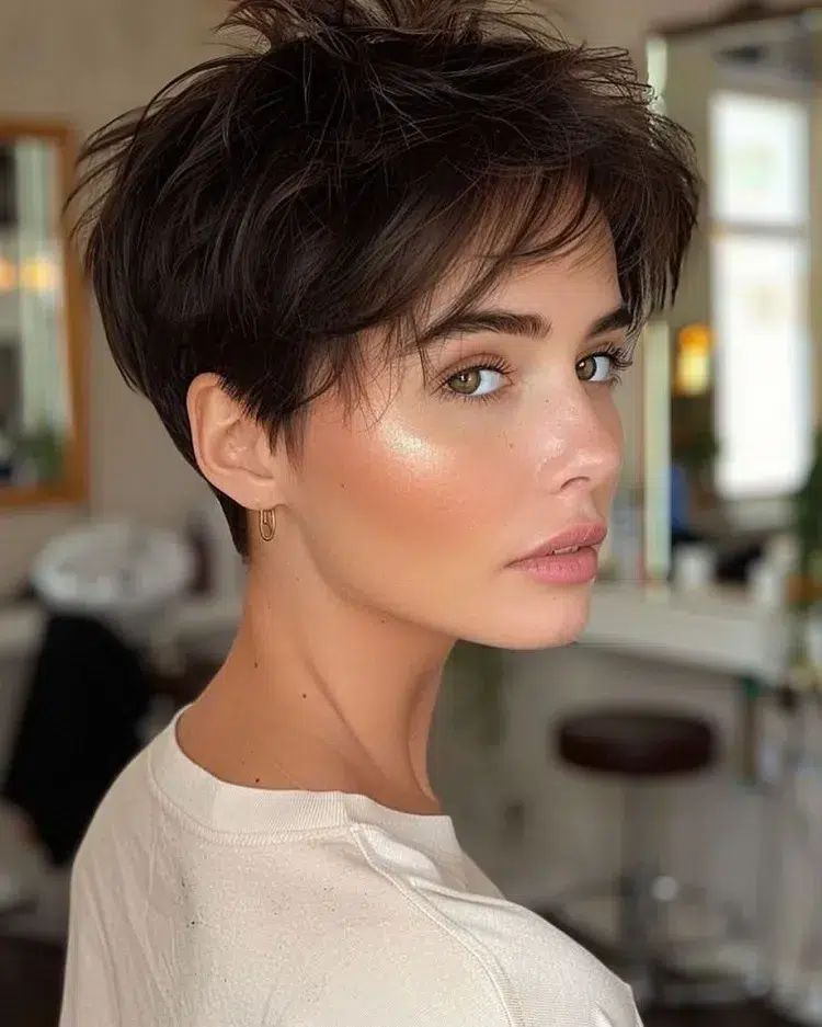 Dark Brown Pixie With Voluminous Bangs Dark Brown Pixie With Voluminous Bangs β Winter Pixie Haircuts