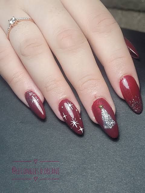Glossy With Glitter Visual Idea Glossy With Glitter Visual Idea β Burgundy Christmas Nails 2026
