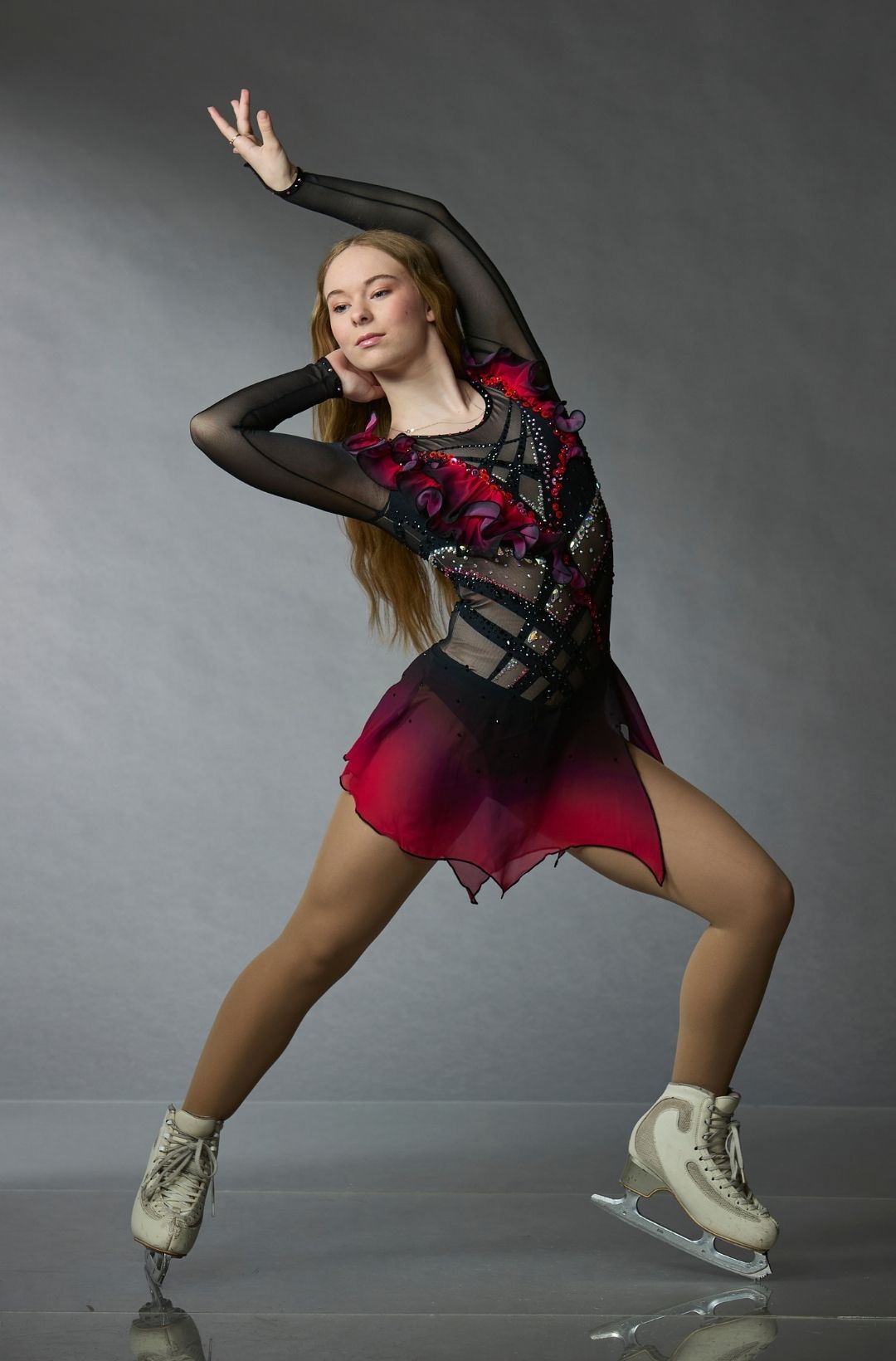 Black and Red Ombre Dress with Floral AppliquΓ©s Black and Red Ombre Dress with Floral AppliquΓ©s β Ice Skating Outfits