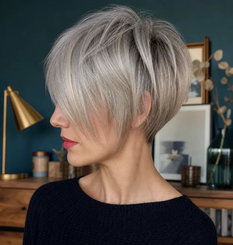 Sleek Chin Bob With Blunt Bangs — Winter Hairstyles for Gray Hair
