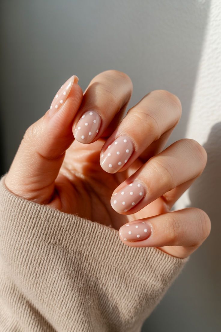 Nude Base White Polka Dots Nude Base White Polka Dots β Minimalist New Years Nails 2027