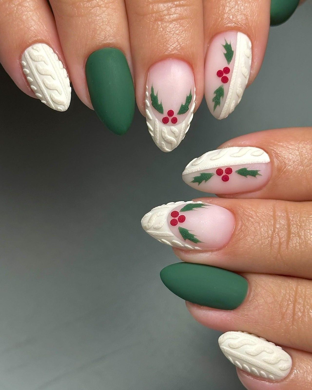 Medium Almond Winter Theme Knit and Holly Nails Medium Almond Winter Theme Knit and Holly Nails β Sweater Nails