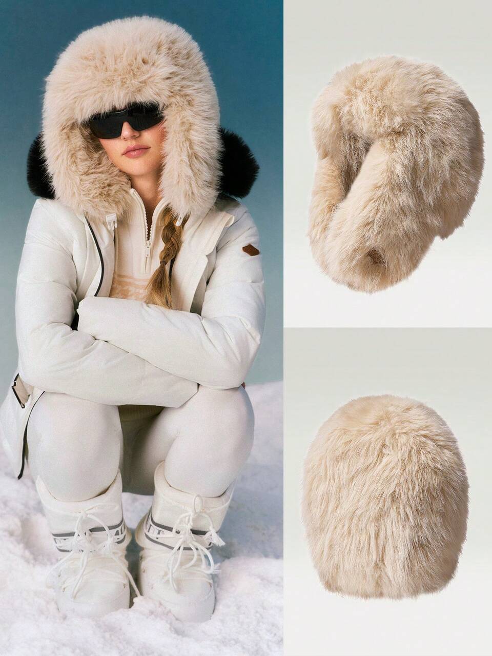Oversized Cream Faux Fur Hat with White Puffer Jacket Oversized Cream Faux Fur Hat with White Puffer Jacket β Fur Hat Outfits